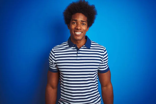 African American Man Afro Hair Wearing Striped Polo Standing Isolated — Stock Photo, Image