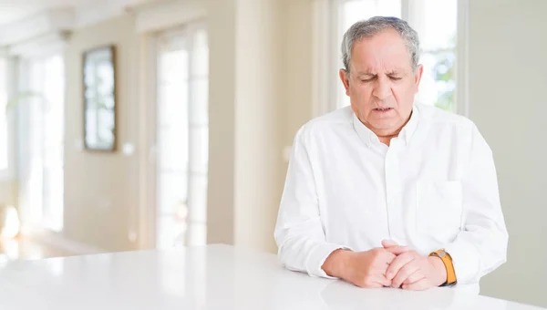 Handsome Senior Man Home Depressed Worry Distress Crying Angry Afraid — Stock Photo, Image