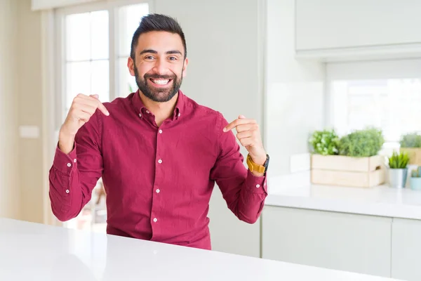 Handsome Hispanic Business Man Looking Confident Smile Face Pointing Oneself — Stock Photo, Image