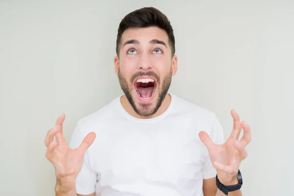 Homem Bonito Jovem Vestindo Casual Shirt Branca Sobre Fundo Isolado — Fotografia de Stock