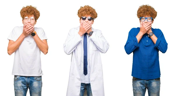 Kolaż Młodego Mężczyzny Ubrany Różne Spojrzenia Okulary Białym Tle Biały — Zdjęcie stockowe