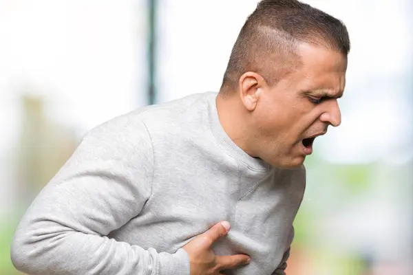 Hombre Árabe Mediana Edad Que Usa Sudadera Deportiva Sobre Fondo —  Fotos de Stock