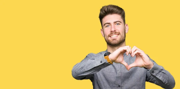 Young Handsome Business Casual Man Smiling Love Showing Heart Symbol — Stock Photo, Image