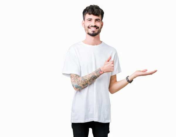 Young Handsome Man Wearing White Shirt Isolated Background Showing Palm — Stock Photo, Image