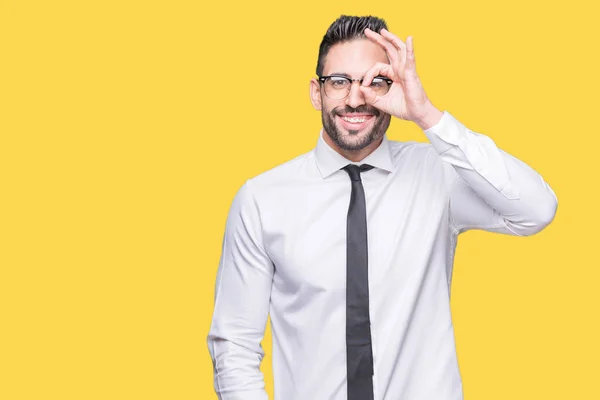 Joven Hombre Negocios Guapo Con Gafas Sobre Fondo Aislado Haciendo — Foto de Stock