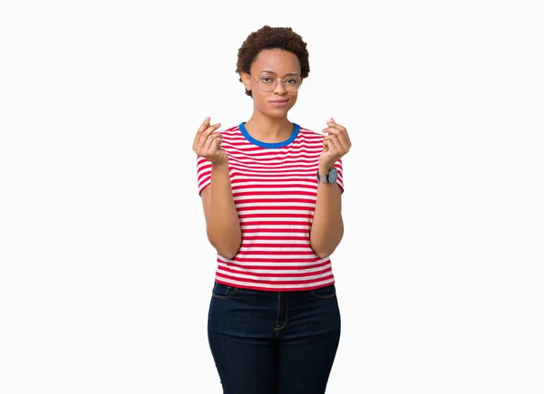 Mooie Jonge African American Vrouw Bril Geïsoleerde Achtergrond Doen Geld — Stockfoto