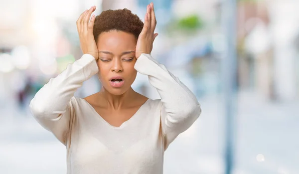 Young African American Woman Isolated Background Suffering Headache Desperate Stressed — Stock Photo, Image