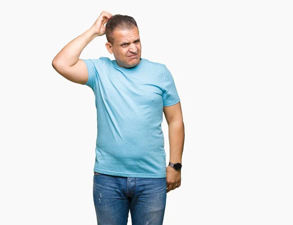 Hombre Árabe Mediana Edad Vistiendo Camiseta Azul Sobre Fondo Aislado —  Fotos de Stock
