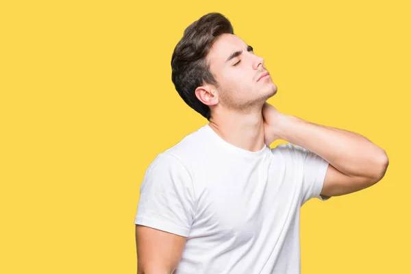 Young Handsome Man Wearing White Shirt Isolated Background Suffering Neck — Stock Photo, Image