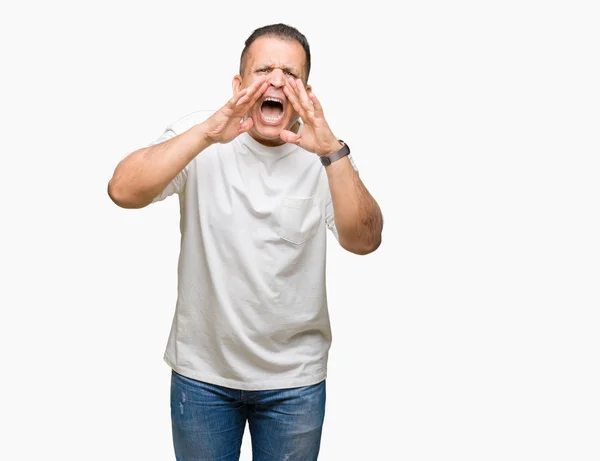 Media Edad Árabe Hombre Wearig Blanco Camiseta Sobre Aislado Fondo —  Fotos de Stock