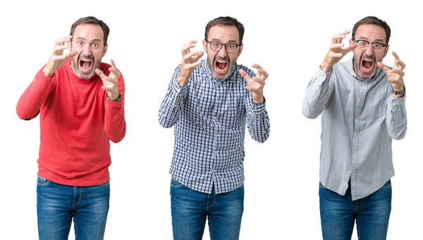 Collage Apuesto Hombre Mayor Sobre Fondo Blanco Aislado Gritando Frustrado — Foto de Stock