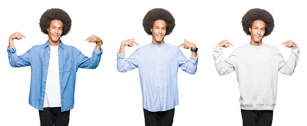 Collage Joven Con Pelo Afro Sobre Fondo Blanco Aislado Que —  Fotos de Stock