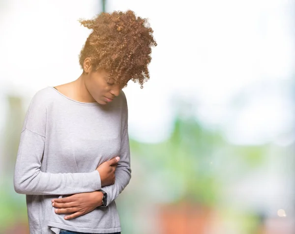 Vackra Unga Afroamerikanska Kvinnan Över Isolerade Bakgrund Med Handen Magen — Stockfoto