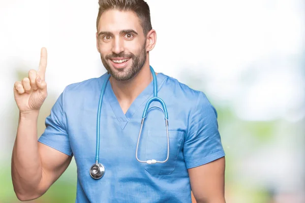 Handsome Young Doctor Surgeon Man Isolated Background Pointing Finger Successful — Stock Photo, Image