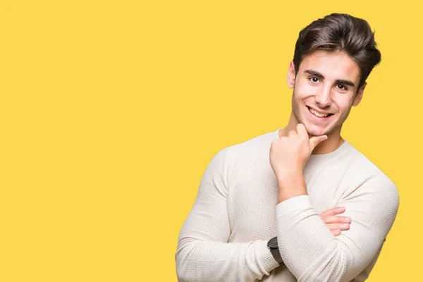 Young Handsome Man Isolated Background Looking Confident Camera Smile Crossed — Stock Photo, Image