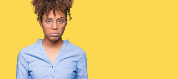 Bela Jovem Mulher Negócios Afro Americana Sobre Fundo Isolado Deprimido — Fotografia de Stock