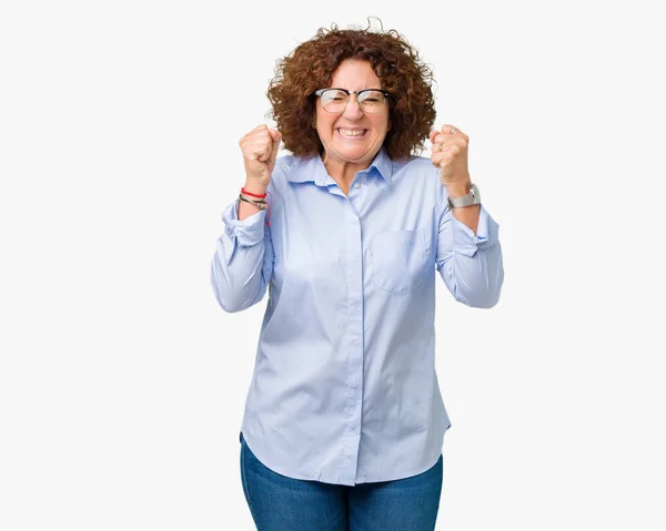 Hermosa Mujer Negocios Senior Mediana Edad Con Gafas Sobre Fondo —  Fotos de Stock