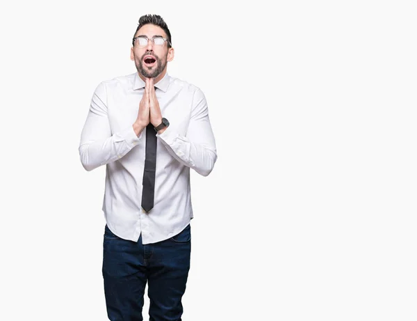 Young Handsome Business Man Wearing Glasses Isolated Background Begging Praying — Stock Photo, Image
