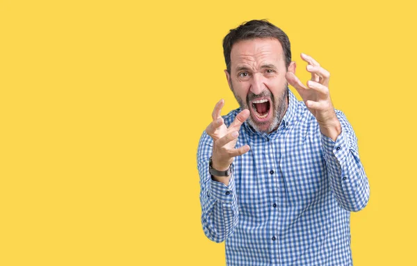 Bonito Homem Meia Idade Elegante Sênior Sobre Fundo Isolado Grito — Fotografia de Stock