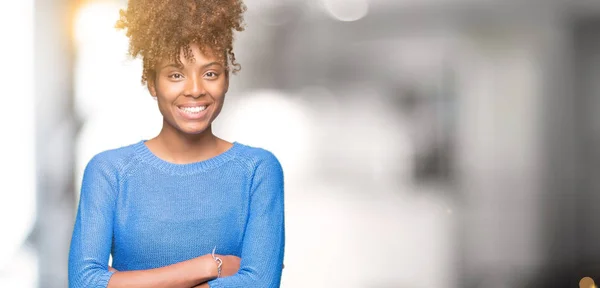 Linda Jovem Afro Americana Sobre Fundo Isolado Rosto Feliz Sorrindo — Fotografia de Stock