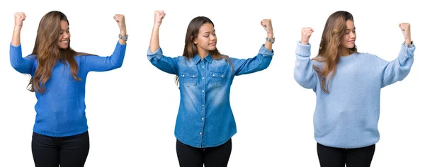 Collage Einer Schönen Jungen Frau Vor Isoliertem Hintergrund Die Stolz — Stockfoto