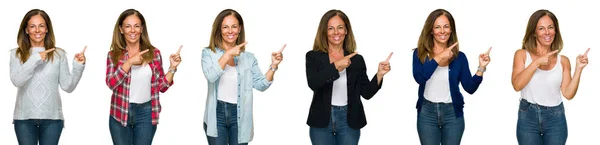 Colagem Bela Mulher Meia Idade Sobre Fundo Isolado Branco Sorrindo — Fotografia de Stock