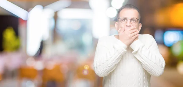 Middle Age Arab Man Wearing Glasses Isolated Background Shocked Covering — Stock Photo, Image