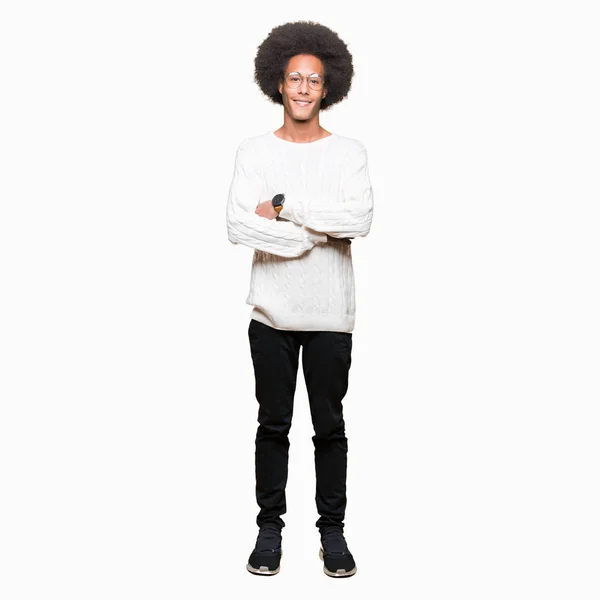 Jeune Homme Afro Américain Aux Cheveux Afro Portant Des Lunettes — Photo