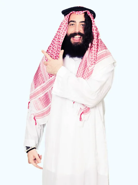 Аравійська Ділова Людина Довгим Волоссям Носять Традиційні Keffiyeh Шарф Веселий — стокове фото