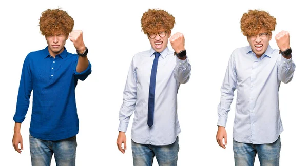Colagem Jovens Empresários Homem Com Cabelos Encaracolados Vestindo Óculos Sobre — Fotografia de Stock