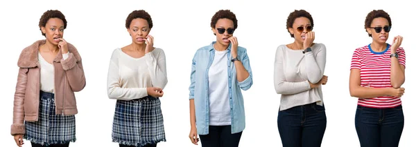 Jonge African American Vrouw Met Afro Haar Geïsoleerde Achtergrond Zoek — Stockfoto