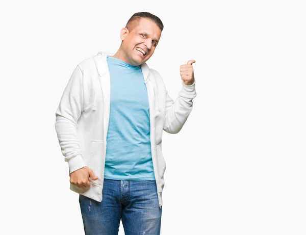 Middle Age Arab Man Wearing Sweatshirt Isolated Background Smiling Happy — Stock Photo, Image