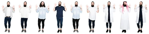 Collage Giovane Uomo Con Barba Capelli Lunghi Sfondo Bianco Isolato — Foto Stock