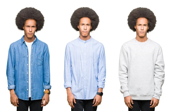 Collage Ung Man Med Afro Hår Över Vit Isolerad Bakgrund — Stockfoto