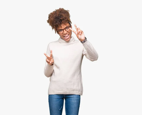 Beautiful Young African American Woman Wearing Glasses Isolated Background Smiling — Stock Photo, Image