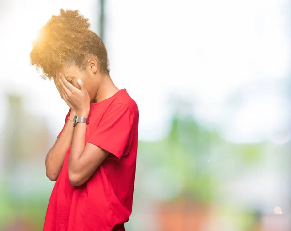 손으로 얼굴을 표정으로 아프리카계 미국인 우울증 — 스톡 사진
