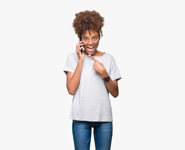 Young African American Woman Talking Smartphone Isolated Background Very Happy — Stock Photo, Image