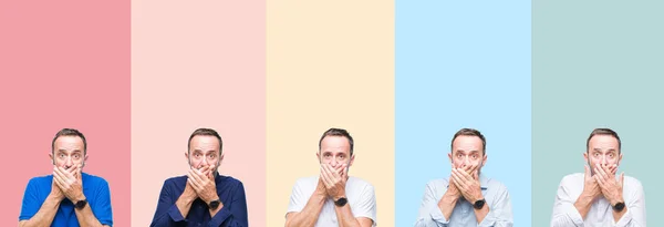 Collage Sénior Beau Homme Sur Des Rayures Colorées Fond Isolé — Photo