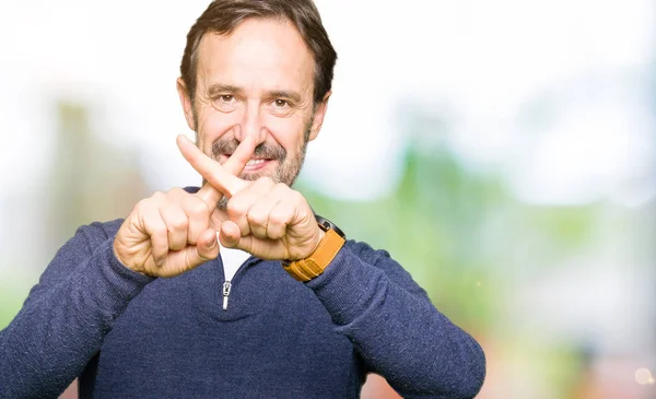 Middle Age Handsome Man Wearing Sweater Rejection Expression Crossing Fingers — Stock Photo, Image