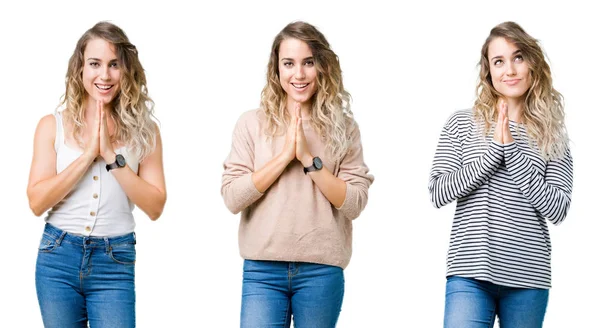 Collage Von Jungen Schönen Blonden Mädchen Über Isoliertem Hintergrund Die — Stockfoto