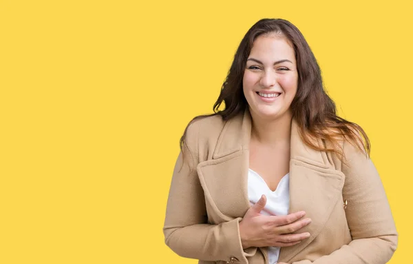 Hermosa Mujer Joven Tamaño Grande Con Abrigo Invierno Sobre Fondo —  Fotos de Stock