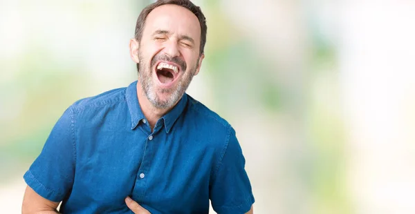 Knappe Middenleeftijd Elegante Senior Man Geïsoleerde Achtergrond Smiling Hard Hardop — Stockfoto