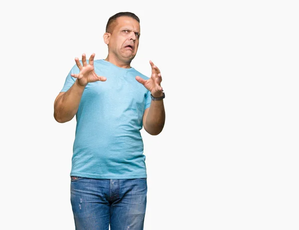 Middle Age Arab Man Wearing Blue Shirt Isolated Background Afraid — Stock Photo, Image