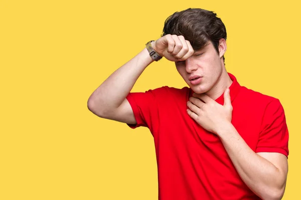 Young Handsome Man Wearing Red Shirt Isolated Background Touching Forehead — Stock Photo, Image