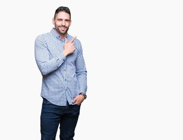 Joven Hombre Guapo Sobre Fondo Aislado Alegre Con Una Sonrisa — Foto de Stock