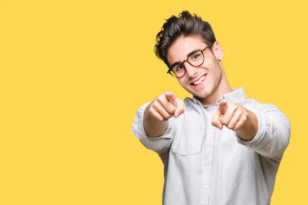 Young Handsome Man Wearing Glasses Isolated Background Pointing You Camera — Stock Photo, Image