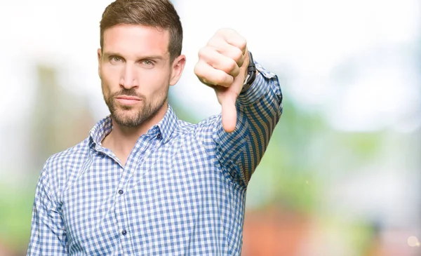Handsome Business Man Blue Eyes Looking Unhappy Angry Showing Rejection — Stock Photo, Image