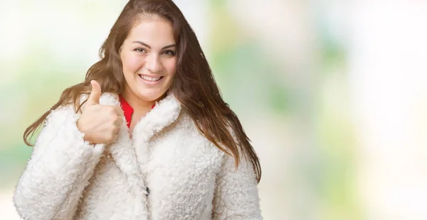 Schöne Junge Frau Winterlichen Schafsmantel Über Isoliertem Hintergrund Die Mit — Stockfoto