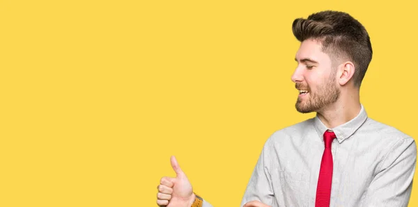 Young Handsome Business Man Looking Proud Smiling Doing Thumbs Gesture — Stock Photo, Image