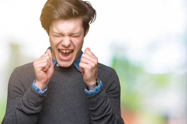 Joven Hombre Elegante Guapo Sobre Fondo Aislado Emocionado Por Éxito —  Fotos de Stock